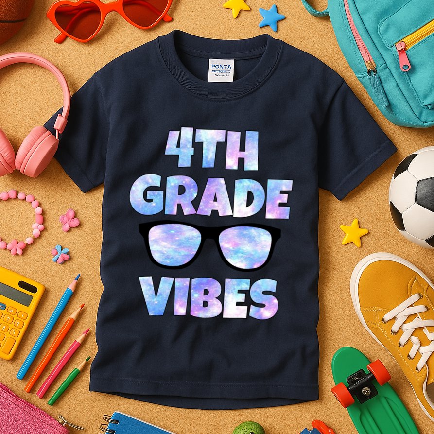 Cute Funny 4th Grade Vibes Cool Sunglasses Kids T-Shirt