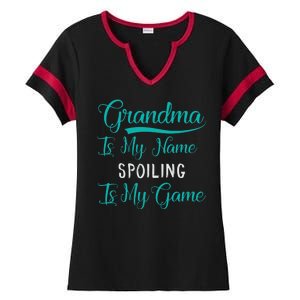 Cute Funny Grandma Is My Name Spoiling Is My Game Ladies Halftime Notch Neck Tee