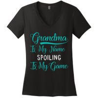 Cute Funny Grandma Is My Name Spoiling Is My Game Women's V-Neck T-Shirt