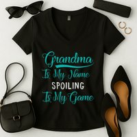 Cute Funny Grandma Is My Name Spoiling Is My Game Women's V-Neck T-Shirt