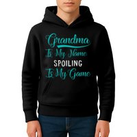 Cute Funny Grandma Is My Name Spoiling Is My Game Kids Hoodie