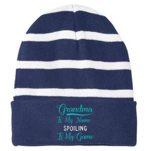 Cute Funny Grandma Is My Name Spoiling Is My Game Striped Beanie with Solid Band