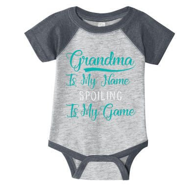 Cute Funny Grandma Is My Name Spoiling Is My Game Infant Baby Jersey Bodysuit