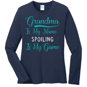 Cute Funny Grandma Is My Name Spoiling Is My Game Ladies Long Sleeve Shirt