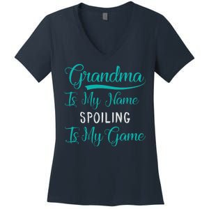 Cute Funny Grandma Is My Name Spoiling Is My Game Women's V-Neck T-Shirt