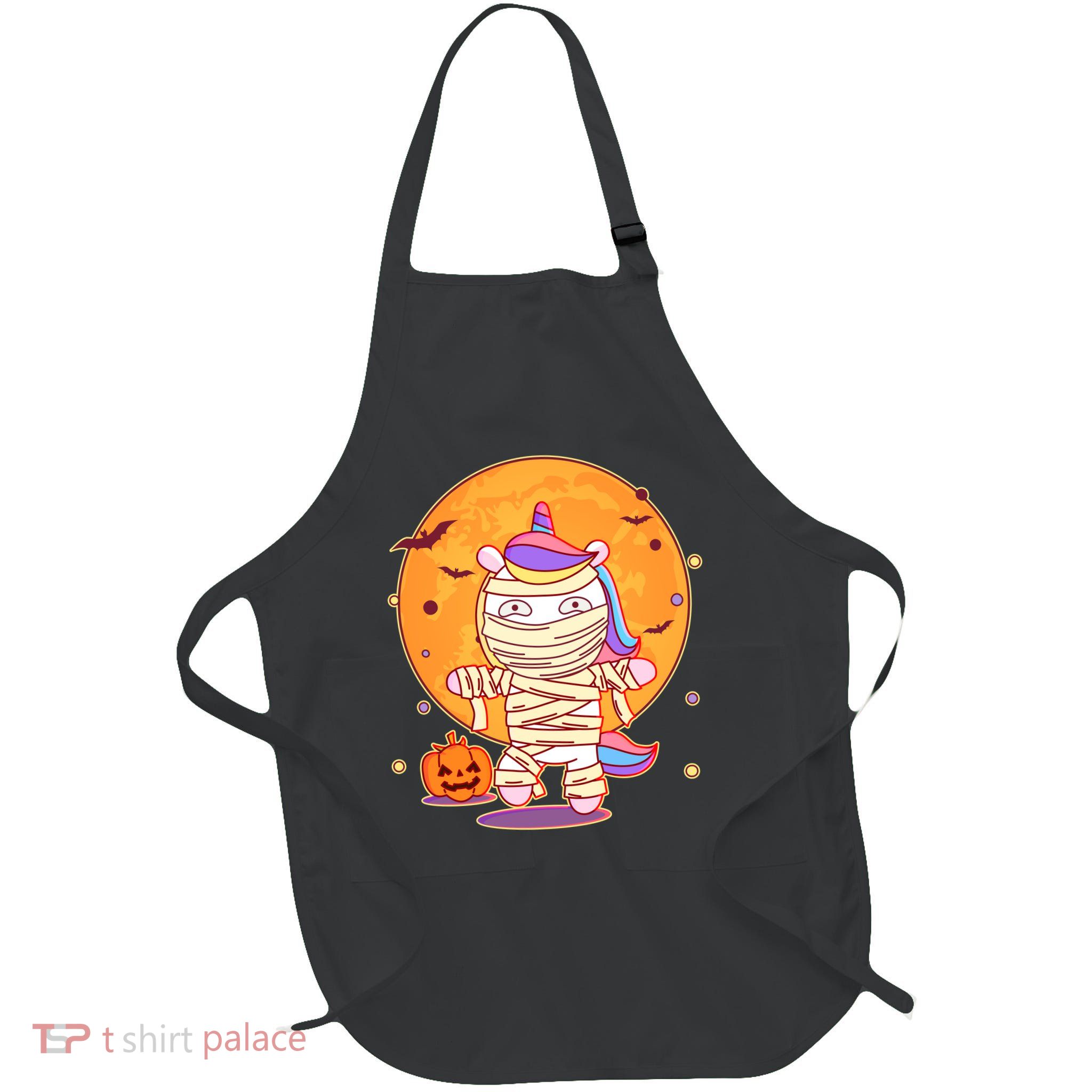 Cute Funny Halloween Unicorn Mummy Full-Length Apron With Pockets