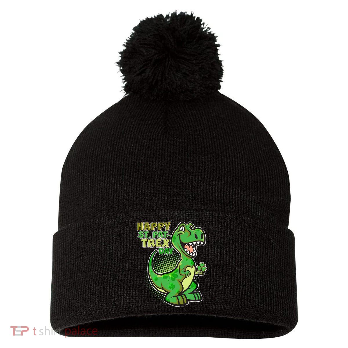 Cute Funny Happy St Pat-Trex Day Pom Pom 12in Knit Beanie