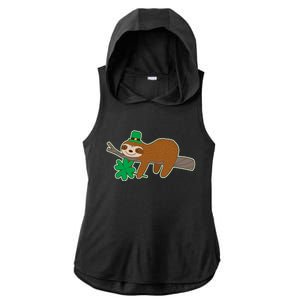 Cute Funny St Patrick's Day Sloth Ladies PosiCharge Tri-Blend Wicking Draft Hoodie Tank