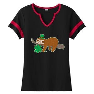 Cute Funny St Patrick's Day Sloth Ladies Halftime Notch Neck Tee