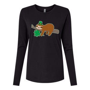 Cute Funny St Patrick's Day Sloth Womens Cotton Relaxed Long Sleeve T-Shirt