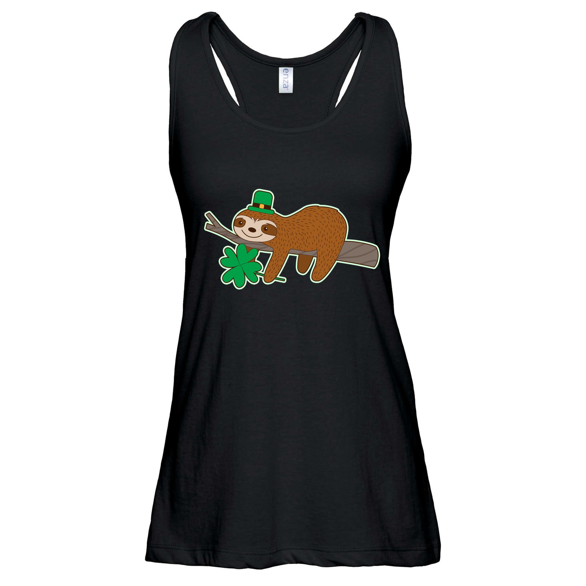 Cute Funny St Patrick's Day Sloth Ladies Essential Flowy Tank