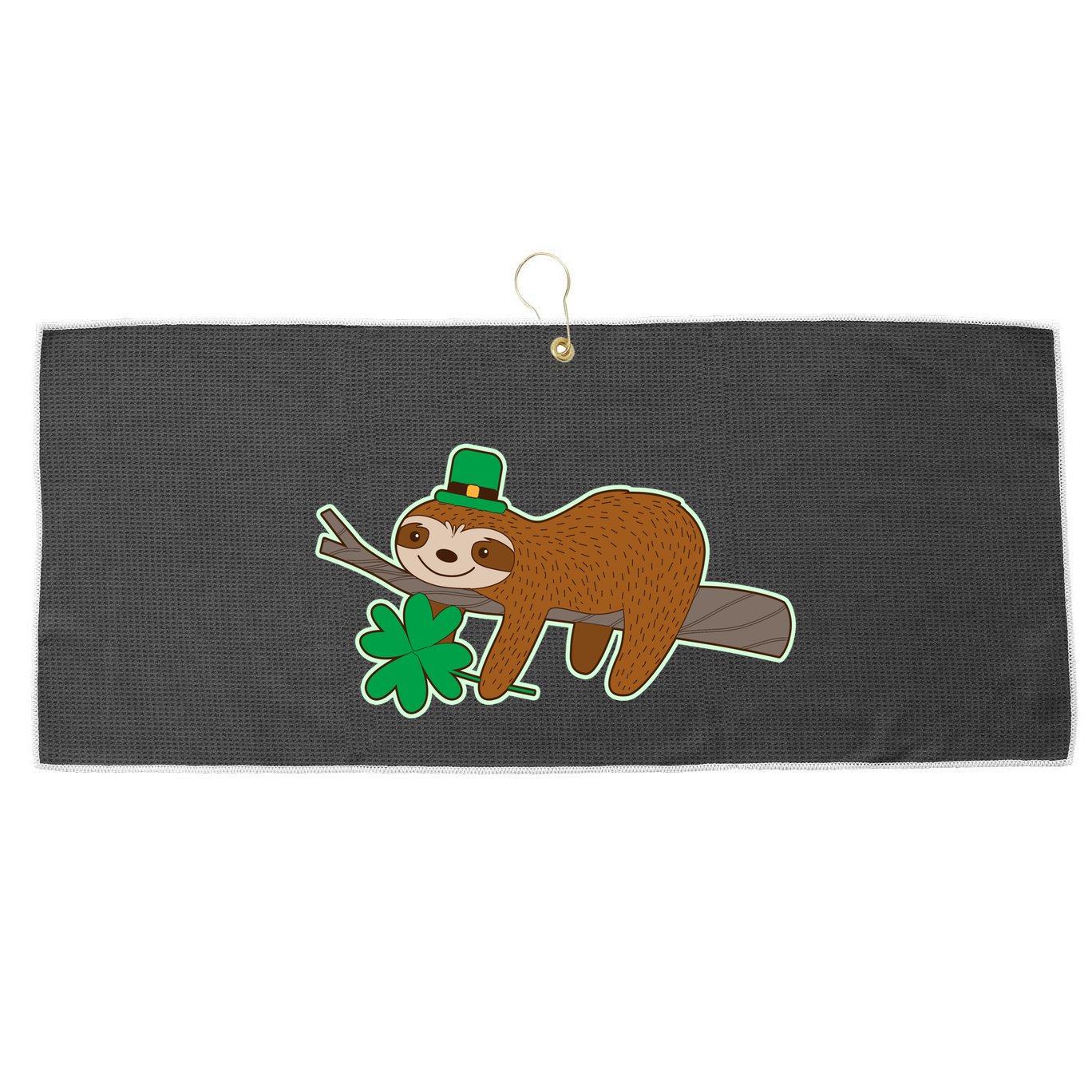 Cute Funny St Patrick's Day Sloth Large Microfiber Waffle Golf Towel