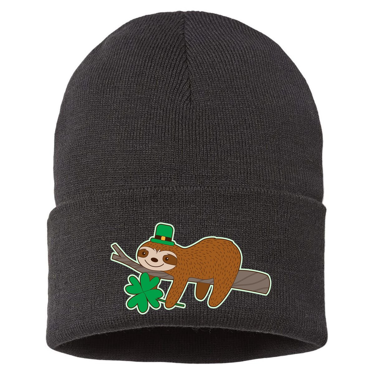 Cute Funny St Patrick's Day Sloth Sustainable Knit Beanie