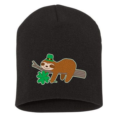 Cute Funny St Patrick's Day Sloth Short Acrylic Beanie