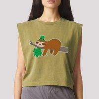Cute Funny St Patrick's Day Sloth Garment-Dyed Women's Muscle Tee