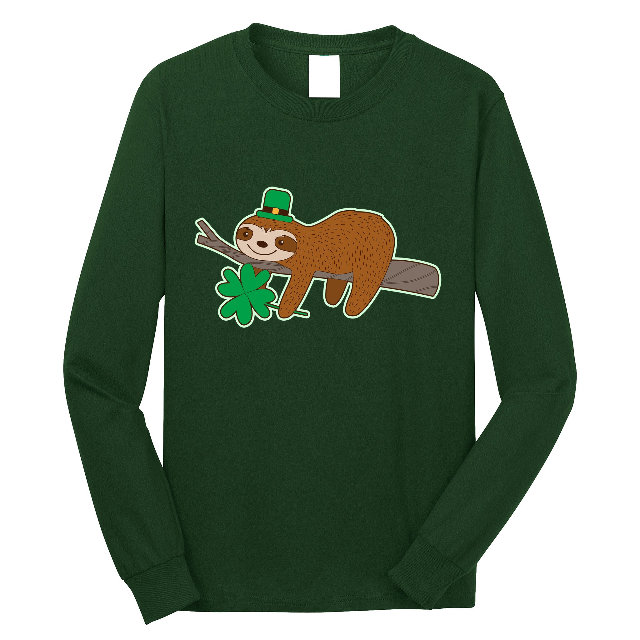 Cute Funny St Patrick's Day Sloth Long Sleeve Shirt