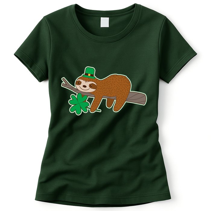 Cute Funny St Patrick's Day Sloth Womens T-Shirt