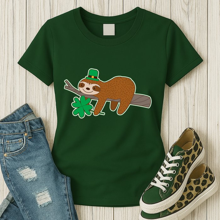 Cute Funny St Patrick's Day Sloth Womens T-Shirt