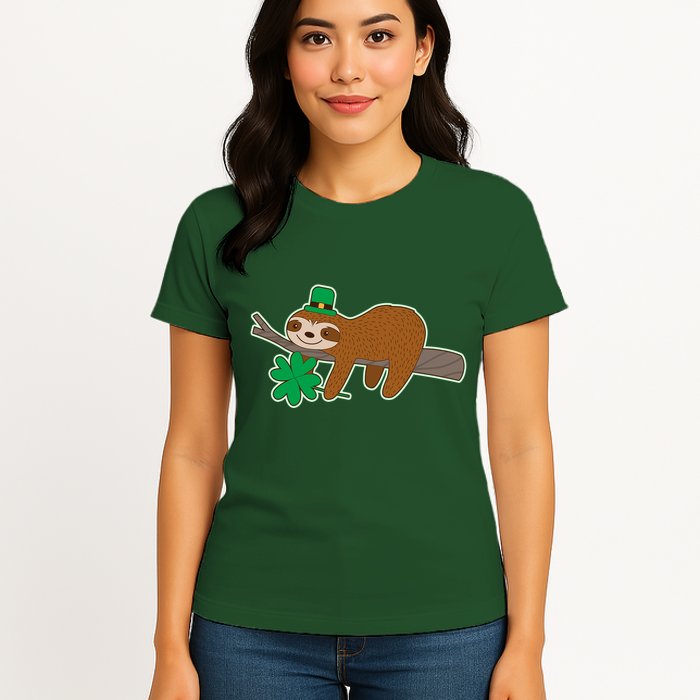 Cute Funny St Patrick's Day Sloth Womens T-Shirt