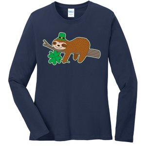 Cute Funny St Patrick's Day Sloth Ladies Long Sleeve Shirt