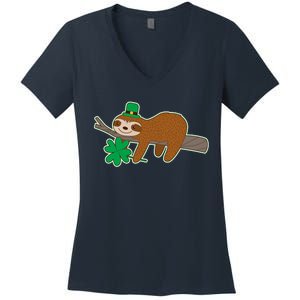 Cute Funny St Patrick's Day Sloth Women's V-Neck T-Shirt