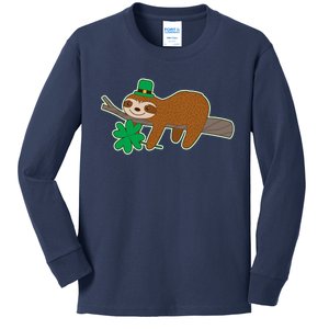 Cute Funny St Patrick's Day Sloth Kids Long Sleeve Shirt