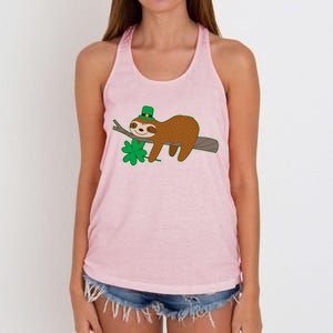 Cute Funny St Patrick's Day Sloth Women's Knotted Racerback Tank