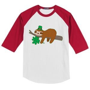 Cute Funny St Patrick's Day Sloth Kids Colorblock Raglan Jersey