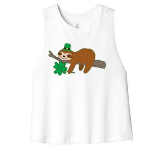 Cute Funny St Patrick's Day Sloth Women's Racerback Cropped Tank