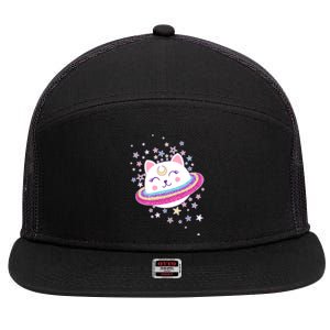 Cute Galaxy Saturn Cat  7 Panel Mesh Trucker Snapback Hat