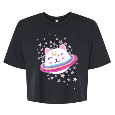 Cute Galaxy Saturn Cat  Bella+Canvas Jersey Crop Tee