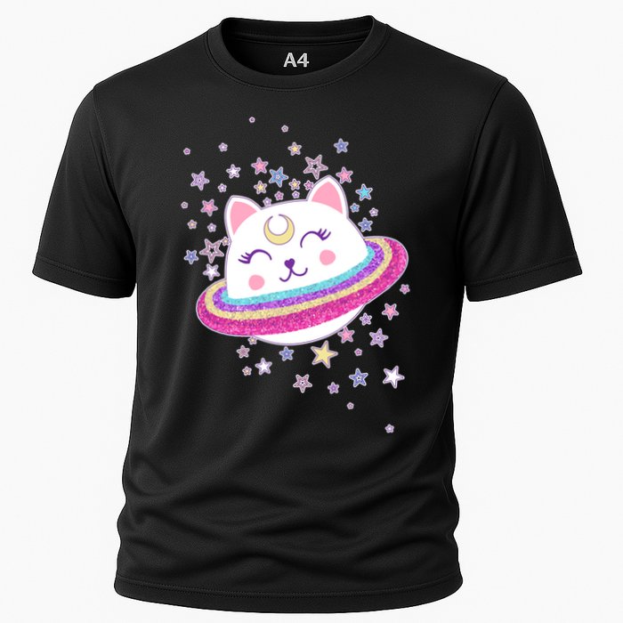 Cute Galaxy Saturn Cat  Cooling Performance Crew T-Shirt