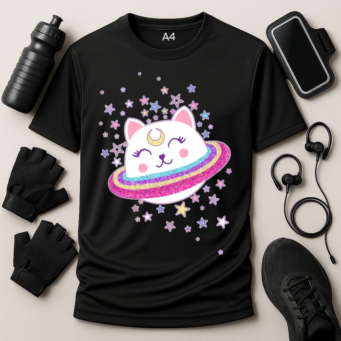 Cute Galaxy Saturn Cat  Cooling Performance Crew T-Shirt