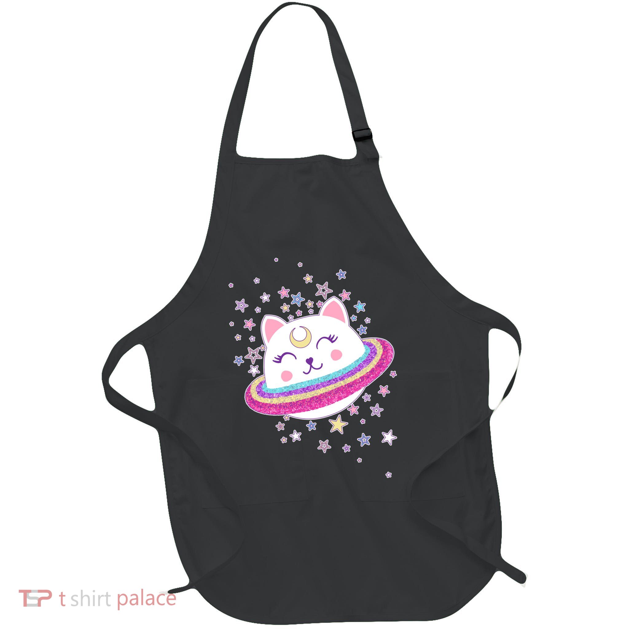 Cute Galaxy Saturn Cat  Full-Length Apron With Pockets