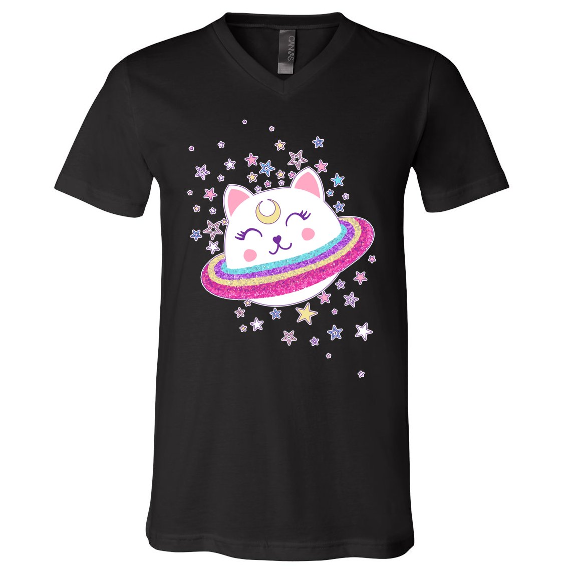 Cute Galaxy Saturn Cat  V-Neck T-Shirt