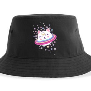 Cute Galaxy Saturn Cat  Sustainable Bucket Hat