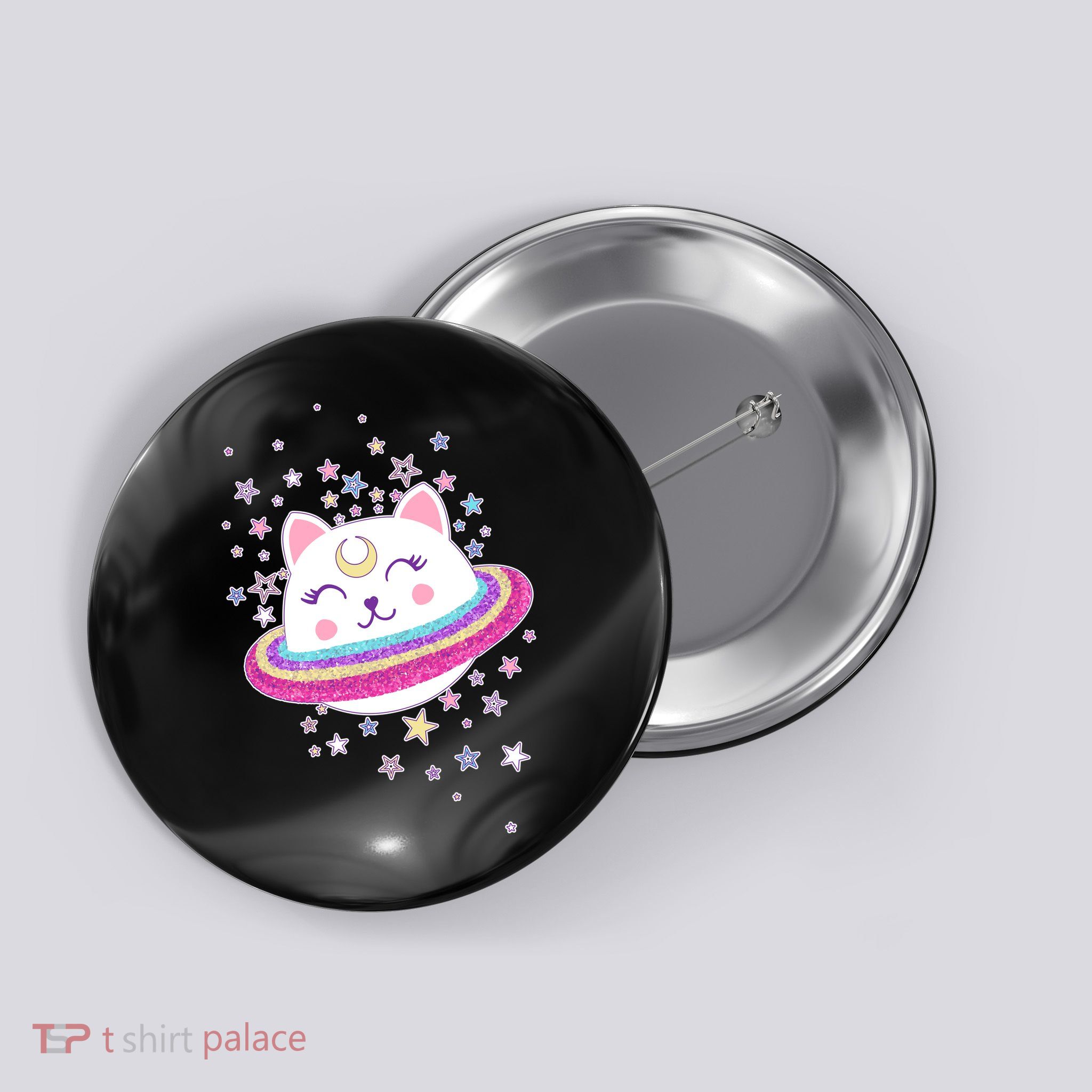Cute Galaxy Saturn Cat  Button