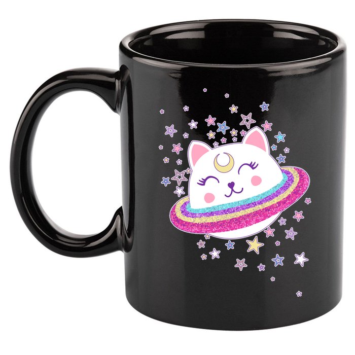 Cute Galaxy Saturn Cat  11oz C Handle Ceramic Mug