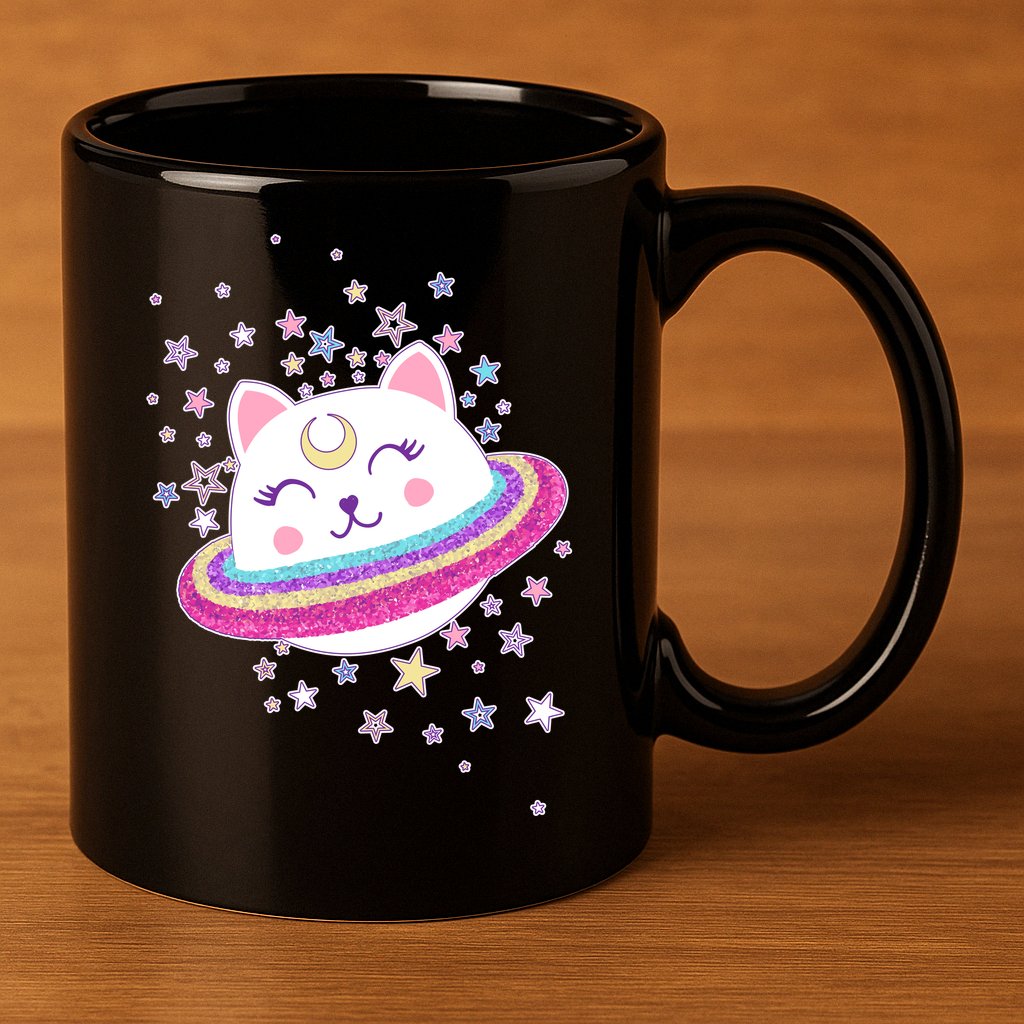 Cute Galaxy Saturn Cat  11oz C Handle Ceramic Mug