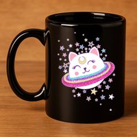 Cute Galaxy Saturn Cat  11oz C Handle Ceramic Mug