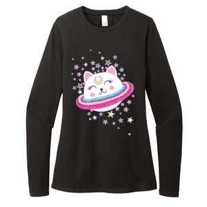 Cute Galaxy Saturn Cat  Womens CVC Long Sleeve Shirt