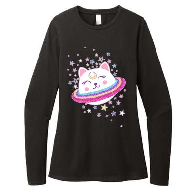 Cute Galaxy Saturn Cat  Womens CVC Long Sleeve Shirt