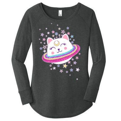 Cute Galaxy Saturn Cat  Women's Perfect Tri Tunic Long Sleeve Shirt