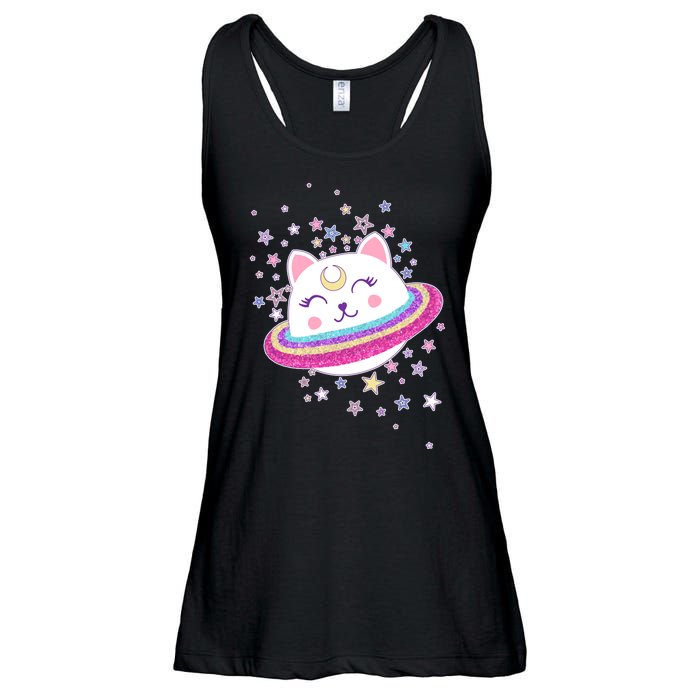 Cute Galaxy Saturn Cat  Ladies Essential Flowy Tank