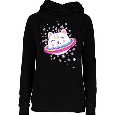 Cute Galaxy Saturn Cat  Womens Funnel Neck Pullover Hood