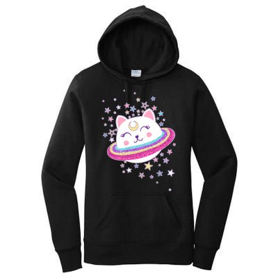 Cute Galaxy Saturn Cat  Women's Pullover Hoodie