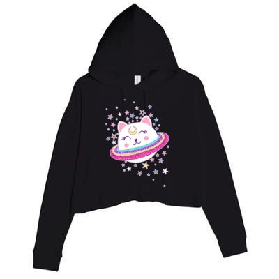 Cute Galaxy Saturn Cat  Crop Fleece Hoodie