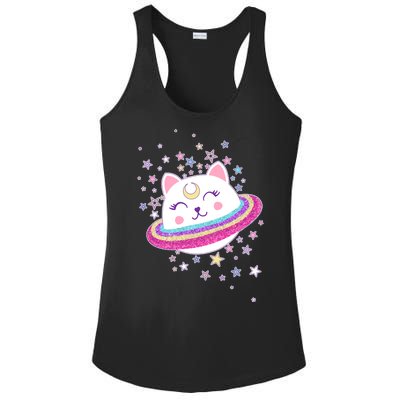 Cute Galaxy Saturn Cat  Ladies PosiCharge Competitor Racerback Tank