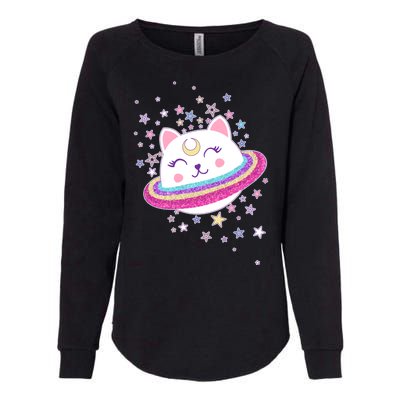 Cute Galaxy Saturn Cat  Womens California Wash Sweatshirt