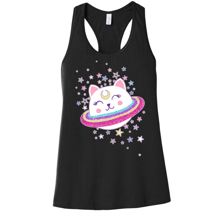 Cute Galaxy Saturn Cat  Women's Racerback Tank